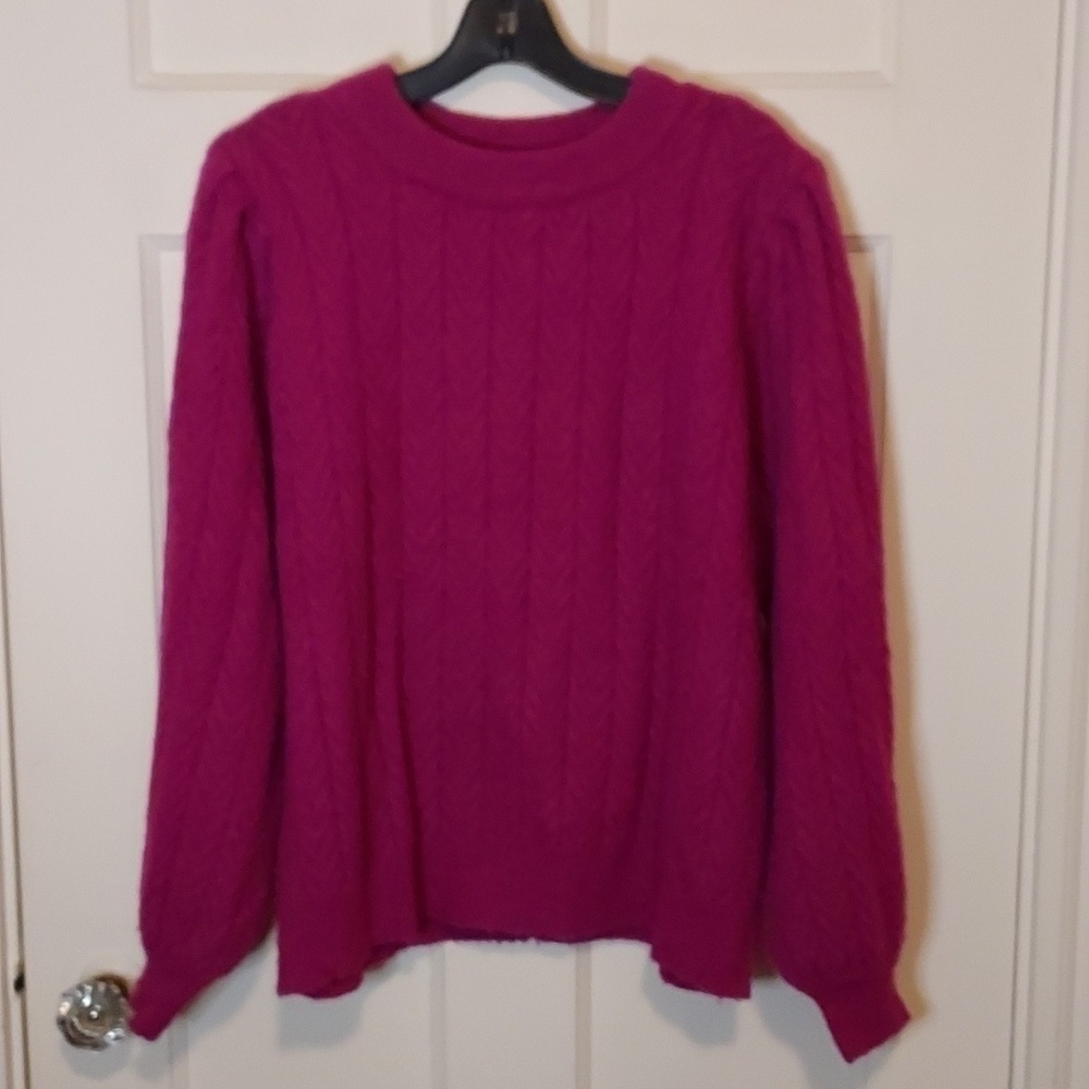FRNCH Cable Knit Fuchsia Pink Sweater